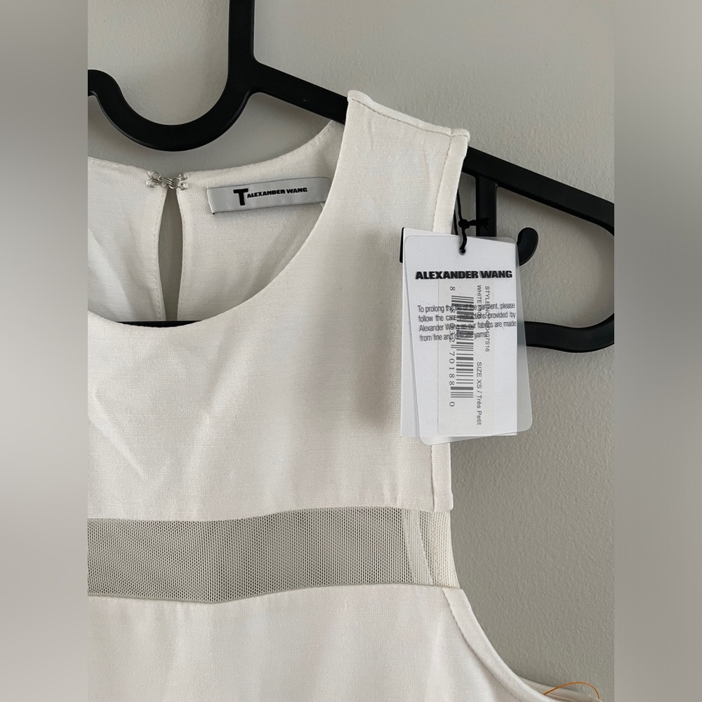 NWT T by Alexander Wang Mesh-stripe Dress, White, Size XS - Picture 5 of 11